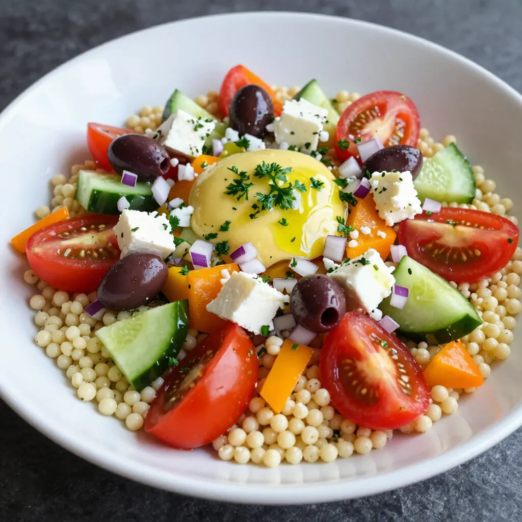 Israeli Couscous Greek Salad Fresh and Tasty Dish