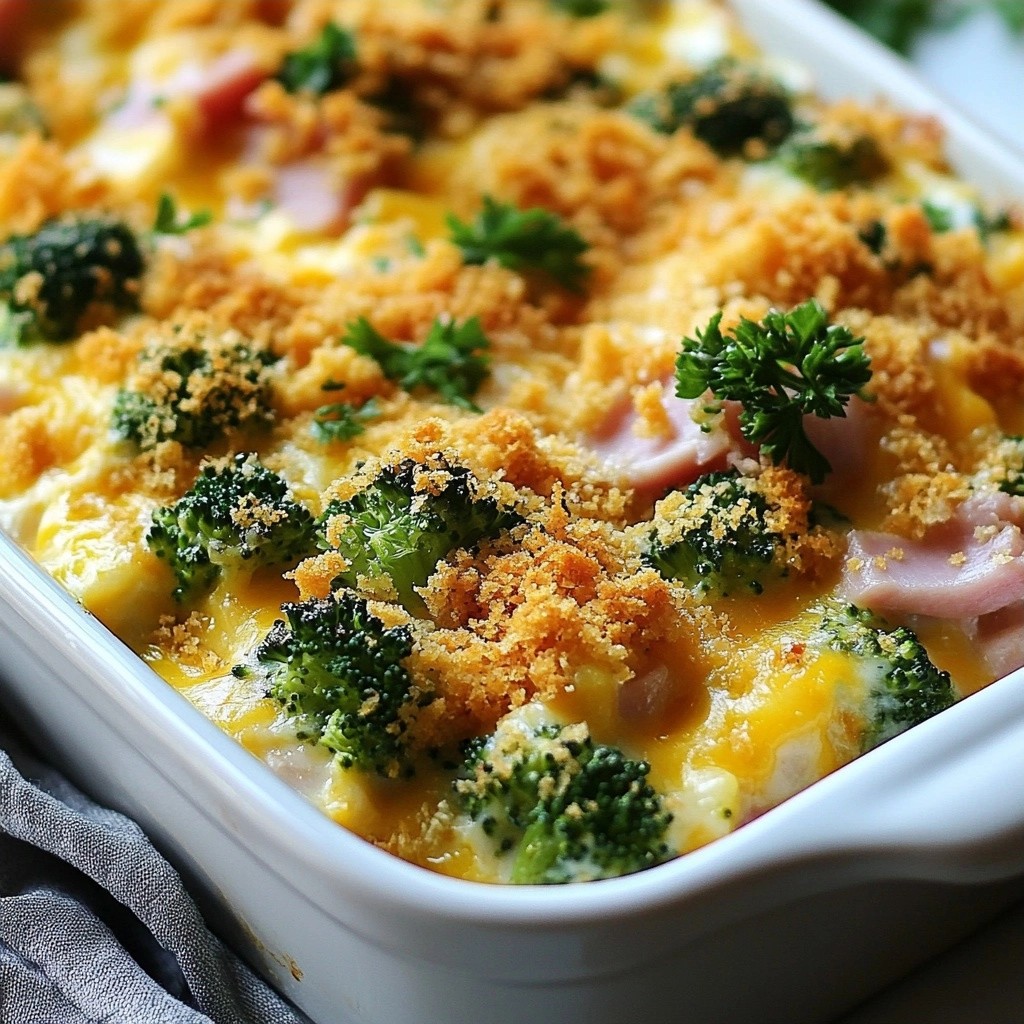 Affordable Cheesy Turkey Ham and Broccoli Bake Recipe