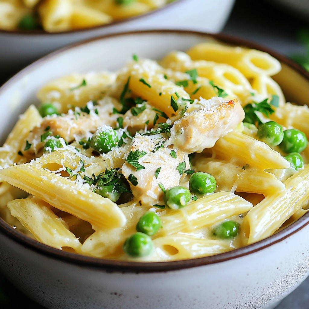 Economical Creamy Chicken and Pea Pasta Delight