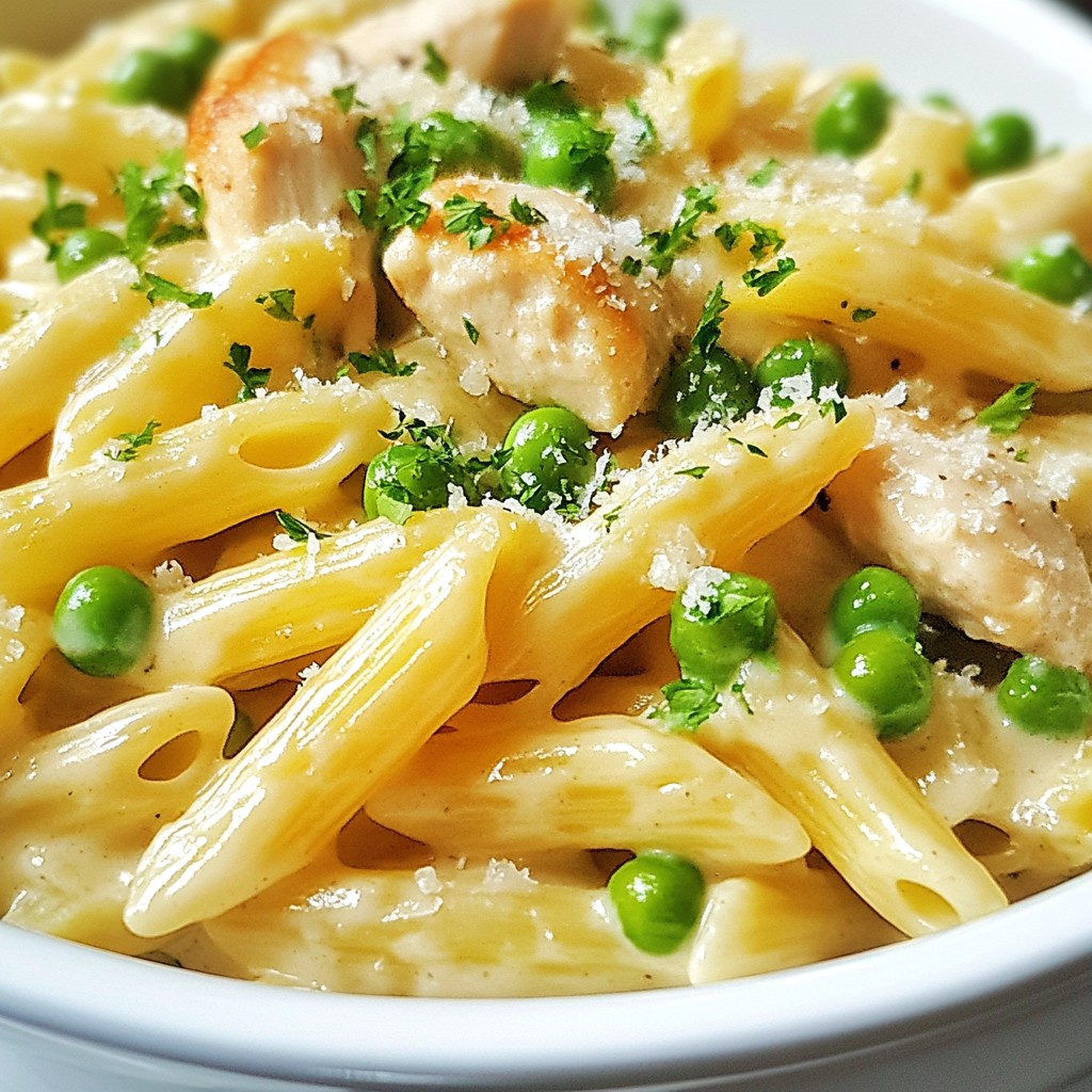 Economical Creamy Chicken and Pea Pasta Delight