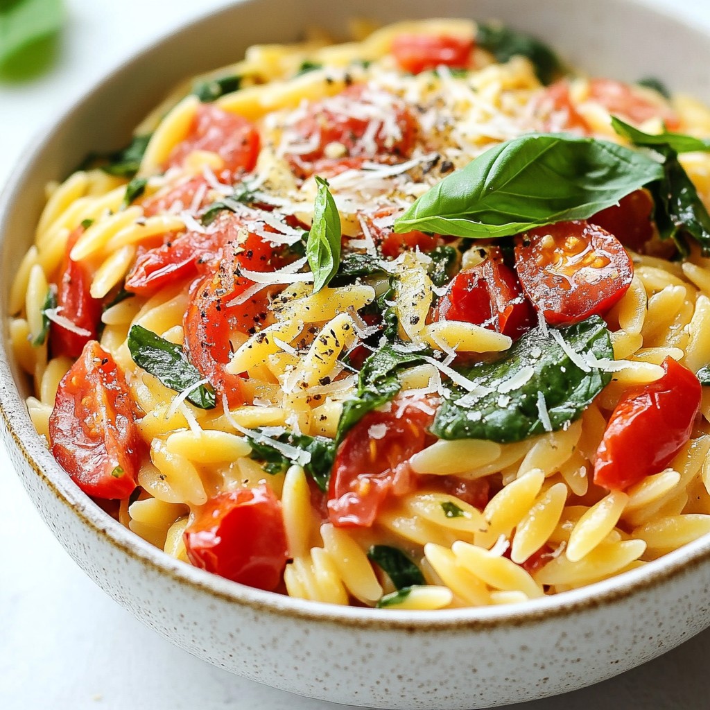 Creamy Tomato Spinach Orzo Satisfying and Simple Dish